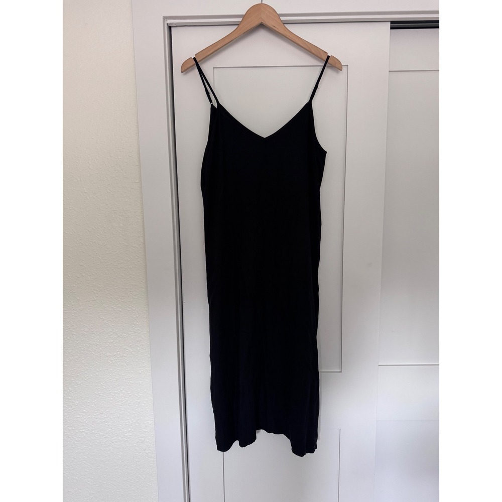 Splendid Black V-Neck Midi Slip Dress Adjustable Straps Viscose Medium